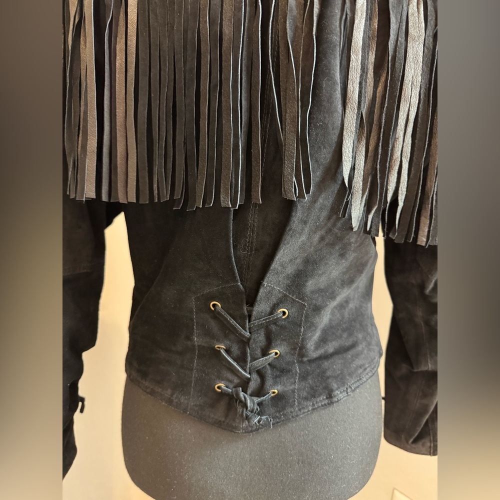 Genuine Leather Black Fringe Jacket - Picture 8 of 8